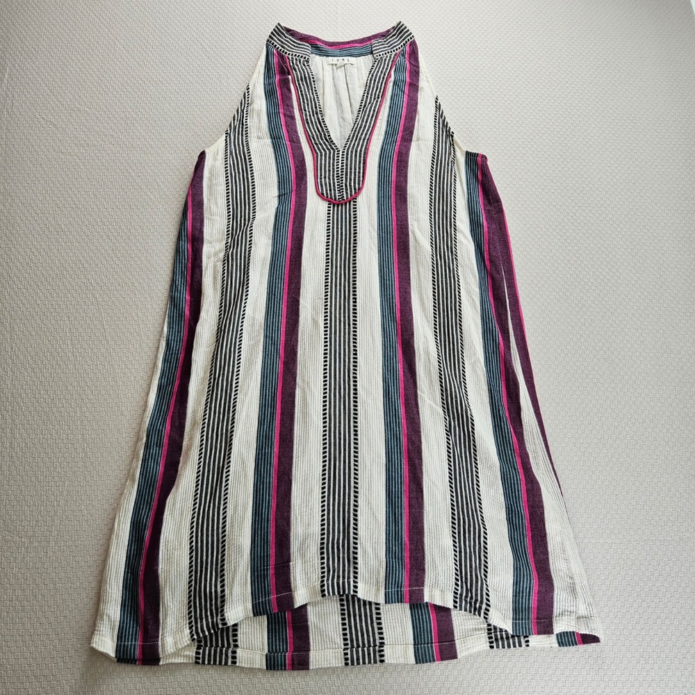 THML Womens L Multi Color Striped Sleeveless V Neck Shift Dress Boho Euro Summer